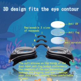 ESAVIA Nearsighted Swim Goggles for Kids -2.0D to -5.0D,Anti Fog Shortsighted Swimmg Glasses No Leaking,Suit for Child 4-14 Years (Black, -3.5)