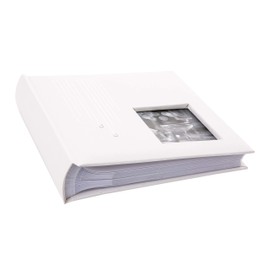 Kusso White Wedding Photo Album Art Deco Style Pearl White with Silver Waterfall Design 6x4 inch / 10x15cm Personalise with Photo Window Harmony Celebration Series