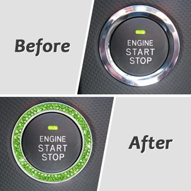 ToBeQueen Bling Car Crystal Rhinestone Ring Emblem Sticker, Car Interior Decoration, Bling Car Accessories for Women, Push to Start Button, Key Ignition Starter & Knob Ring (Green)