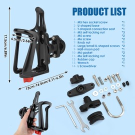 AHRLIC Bike Water Bottle Cage - Adjustable Bicycle Cup Holder for Handlebar & Frame, Fits Standard/Smaller Bottles, Mountain & Road Bikes, Motorcycle & Scooter Accessories, Includes Screw Tool