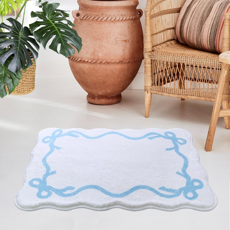 SHIYUE Scalloped Bow Bathroom Mat, Coquette Cute Non Slip Rug