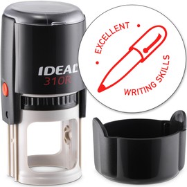 MaxMark Round Teacher Self Inking Stamp - Excellent Writing Skills - Jumbo Series, Style TS312 with Red Ink