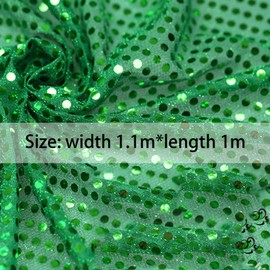 1.1M Sequin Fabric Green,Sparkly Shiny Bling Glitter Material Cloth 1 Meter,Sequin Dot Mesh Fabric for Stage Costume,Performance Costume
