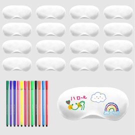 16 PCS White Eye Masks, Adjustable DIY Sleep Mask Set, Sleepover Party Supplies for Girls, Mask Bulk Party Supplies, with 12 PCS Marker Pens, Eye Sleep Masks for Travel Game Sleepover Party