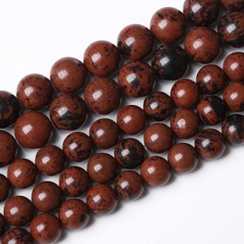 32 abalorio de obsidiana de caoba de piedra natural de 12 mm para hacer joyas, abalorio redondas y sueltas, collar de pulsera (12 mm, abalorio de obsidiana de caoba)