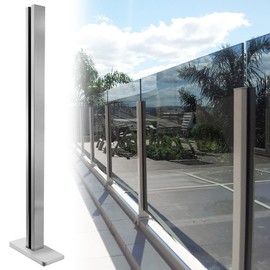 VoTwoofv Glass Railing End Post 35.8",SUS304 Stainless Steel Glass Balustrade Post with Spigot Slots for Indoors & Outdoors Railing of Deck,Balcony,Attic,Staircase (End Post,Silver)…
