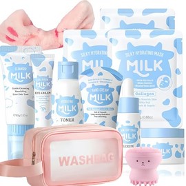 Milk Skin care Set for Kids & Teens, 12 IN 1 Moisturizing & Gentle Milk Skincare for Girls 10-12, Skin Care Set For Kids Girl Ages 8-12 Birthday Gifts, Face Care Kit, Korean Skin Care