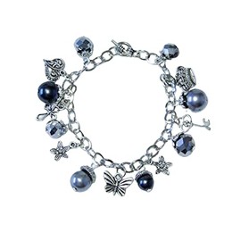 Cynthia Lynn "RESURRECTION" Rhodium Silver Glass Crystal Silver and Gunmetal Grey Glass Pearls Cross Easter Charm Toggle Bracelet