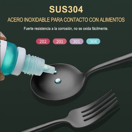 VOICEPTT Juego de cubiertos de acero inoxidable de 24 piezas, Tenedor, Cuchara, Cuchillo, Set de cubiertos para 6 personas, Aptas para el lavavajillas (Negro)
