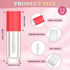 2.5ml 12 PCS Empty Lip Gloss Tubes with Wand Lip Gloss Containers Cute 0.08oz Clear Refillable Lipgloss Making Supplies Kit for DIY Makeup+ 2pcs Syringes (Red)