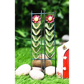 Ebros Gift Enchanted Fairy Garden Terrarium Miniature Red Sunflower Floral Trellis Stake Metal Sculpture 7.75" Inch Tall Do It Yourself Ideas for Your Home Decorative Nook
