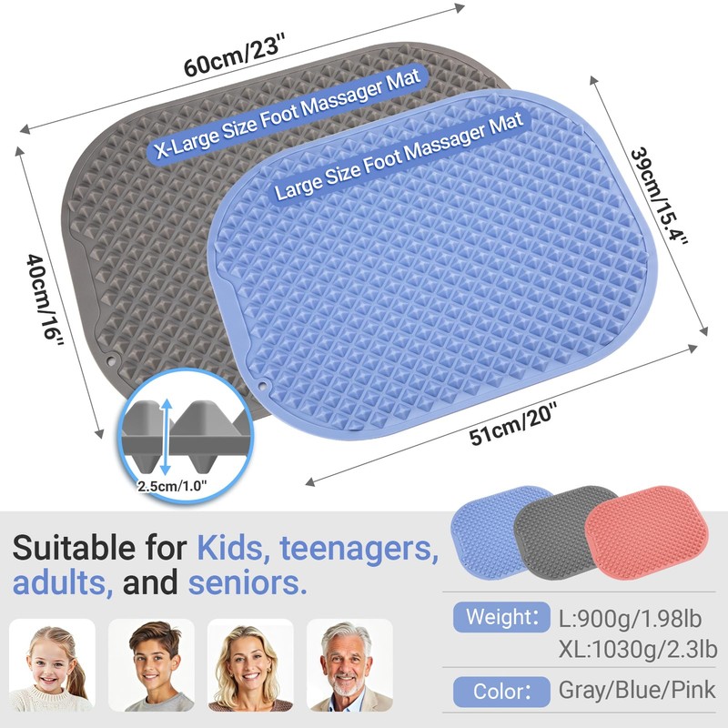 Upgrade Silicone Foot Massage Mat with Dual-Side Usage, Large Reflexology