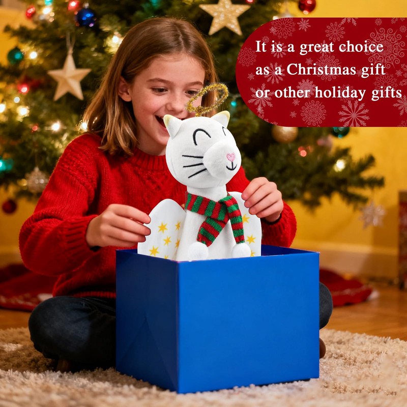 Christmas Tree Topper Decoration Cat Angel with LED Light-Up Wings