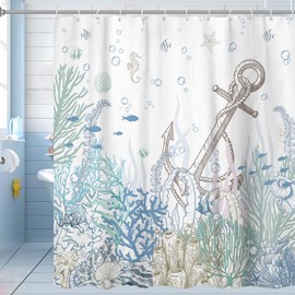 Dizifinn Navigation - Cortina de ducha con ancla para el baño, cortina de baño de tela de poliéster con 12 ganchos, 12 ganchos, 72 x 72 pulgadas