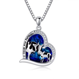 ONEFINITY Cow Necklace 925 Sterling Silver Blue Crystal Heart Shape Pendant Cow Jewelry Mothers Day Gifts for Women Girls Mom