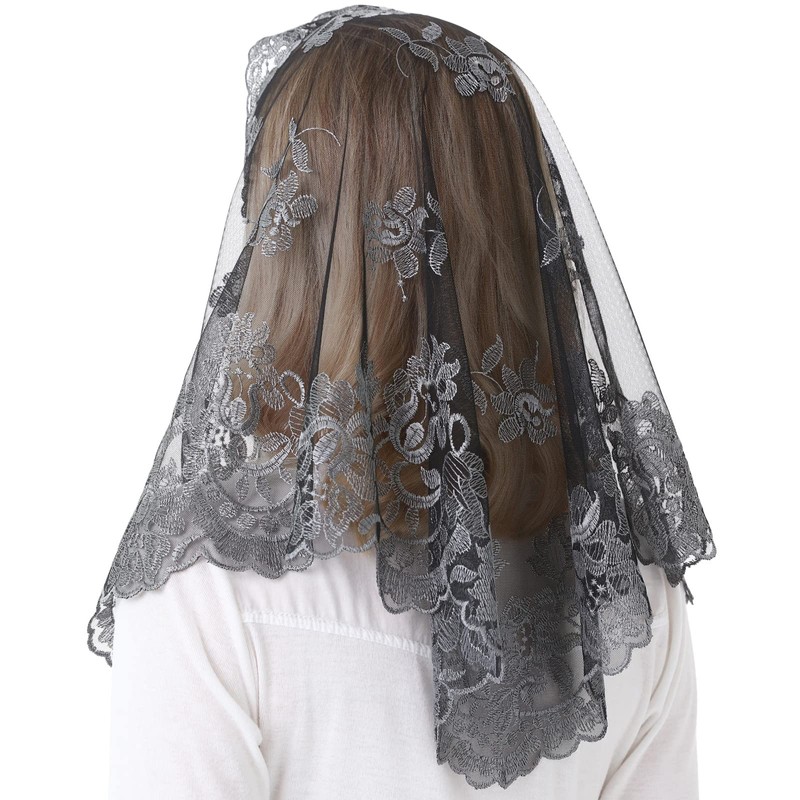 Spanish Mantilla Grey Chaple Veil Christian Prayer Veil Catholic Church