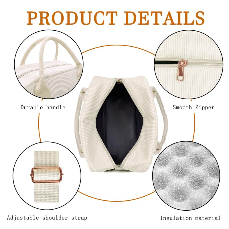 lifwimner Insulated Lunch Bag for Women Men 10L Large Corduroy