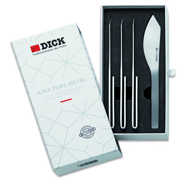 F. DICK Pure Metal Ajax Steak Knife Set (4-Piece Knife Set, Wide Blade, Curved Blade, High-Quality Alloy Steel, Steak Cutlery) 81584000, Grey, 22 cm