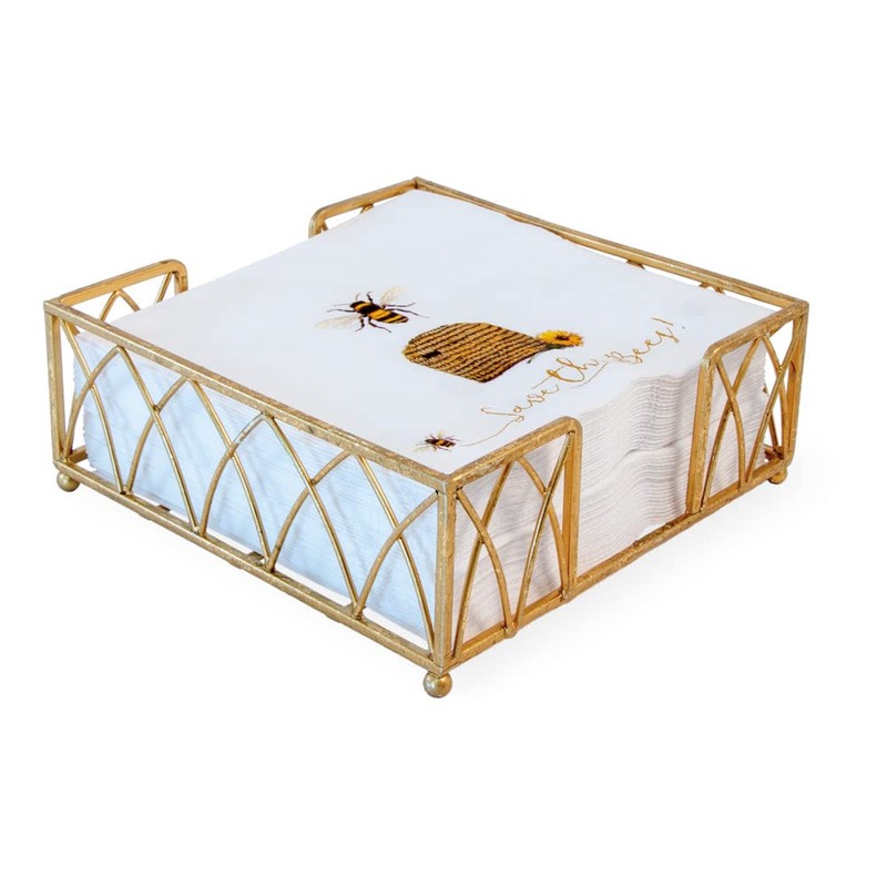 Boston International Arch Design Lunch Napkin Holder Caddy, Gold Leaf