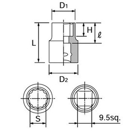 Kyoto Machine Tools (KTC) Socket 12 Angle B3-24W-H Drive: 0.37 inches (9.5 mm)