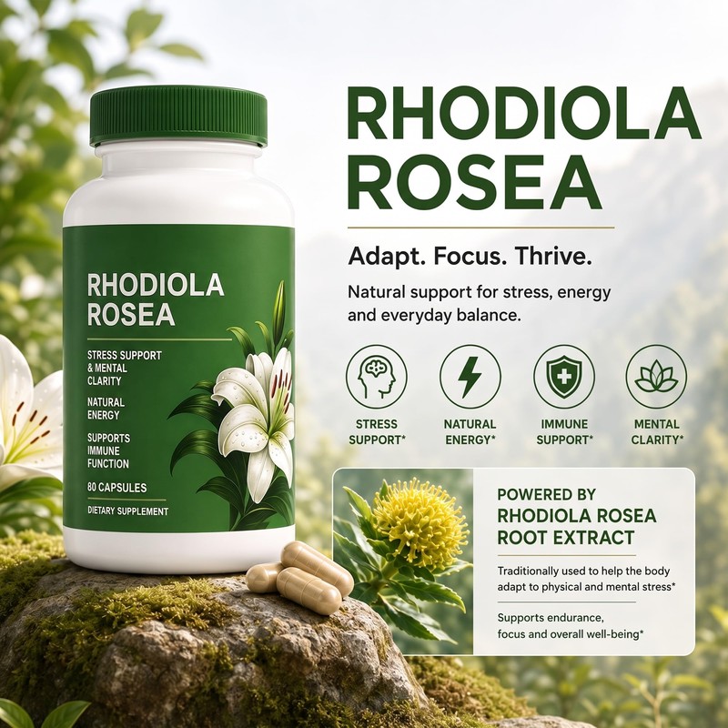 Rhodiola Rosea Organic Supplement—Adapted Herbal Formula Helps Relieve Stress, Improve