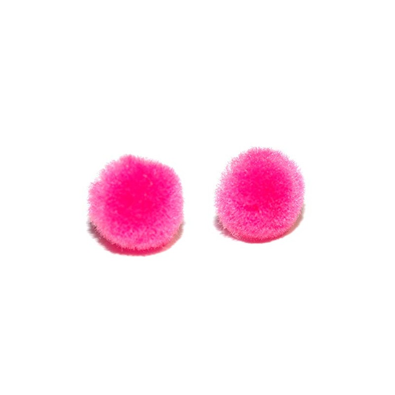 Mini Hot Pink Fuzzy Pom Pom Stud Earrings (S185)