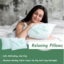 Rayon Derived from Bamboo Pillows king size set of 2 - Shredded Memory Foam Pillow - Hotel Quality Pillows for Sleeping Back, Stomach & Side - Washable King Memory Foam Pillows with Zipper