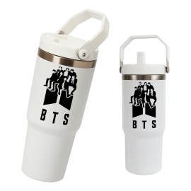 Termo Alto Acero Inoxidable Integrantes Bts Kpop 900 Ml Logo Blanco