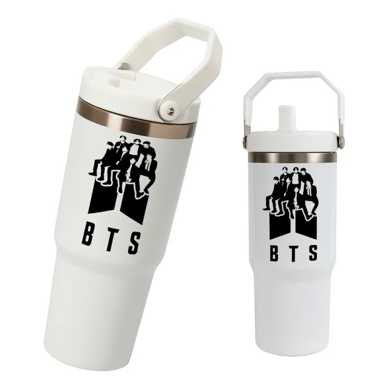 Termo Alto Acero Inoxidable Integrantes Bts Kpop 900 Ml Logo