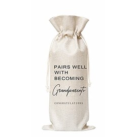 Pregnancy Announcement Wine Bag, Pairs Well With Becoming Grandparents Congratulations，Gift for New Grandpa Grandma New Baby，Burlap Bag – 1 Pc(B05)