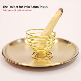 5in1 Incense Holder, Palo Santo Incense Burner, Sage Holder, Incense Burner for Incense Sticks Coil Cones,5.5 inches Ash Catcher for Meditation Yoga Room Home Decor (Brass)