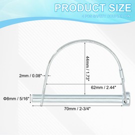 PATIKIL Anhänger Kupplungsstift 5/16x2-3/4", 4 Stück Drahtsicherungsstift Sicherungswelle Rund Pto Stifte für landwirtschaftliche Rasen Anhängerkupplungen Garten Traktor LKW Boot (8x70mm)