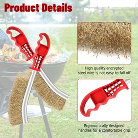 Pack of 5 Brass Grill Brushes, Small Wire Brushes with Bristles Made of Stainless Steel Brass and Nylon, Curved Handle, Grill Cleaning Brush, Hand Wire Brush for Cleaning Rust and Grill Residues