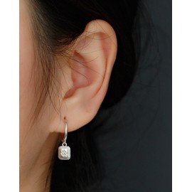 Vintage Square Drop Dangle Small Hoop Earrings for Women Girls 925 Sterling Silver Clear CZ Star Charms Drop Dangling Huggie Hoops Cartilage Hypoallergenic Jewelry Gifts Christmas (Silvery)