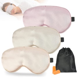 Antifaz para Dormir de 3 Piezas, Mascarilla de Seda para Dormir, 100 de Seda Pura Natural Real, Con Tapón de Oído, Con Correa Ajustable, Bloqueo de...