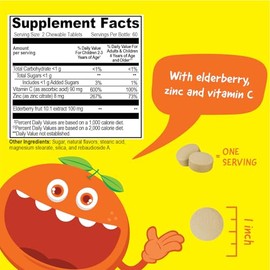 VitaWorks Kids Immune Support Chewable Tablets with Elderberry Vitamin C and Zinc, Mixed Berry Flavored, Vegan Supplements, Gluten Free, Non-GMO, 120 