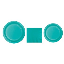Baxters Party Bundles Bulk, Teal Green, 240 Count 9 Inch Round Paper Plates, 240 Count Luncheon Paper Napkins 2 Ply, 240 Count 7 Inch Round Paper Plates, Pack Contains 680 Pieces, Made in the USA