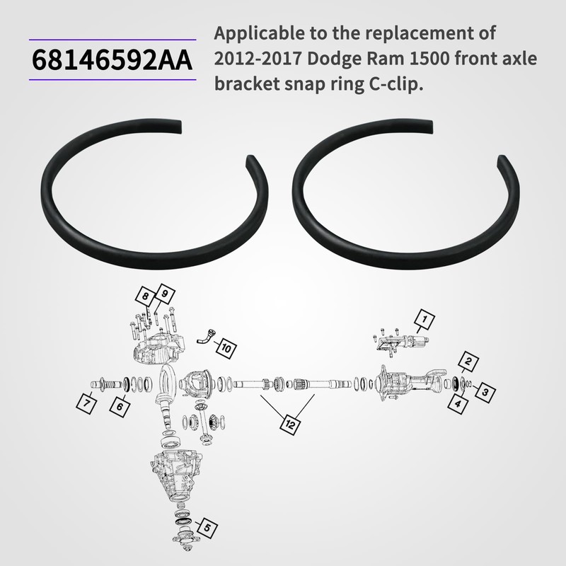 Vanshly 68146592AA Front Axle Carrier Snap Ring C Clip Compatible