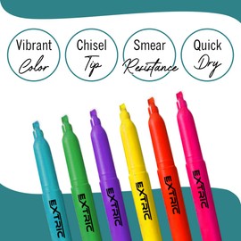 EXTRIC Highlighters, 6 pk. Highlighter- Pen Style Fluorescent Highlighters Assorted Colors, Chisel Tip Smudge Free. Pocket Highlighter.