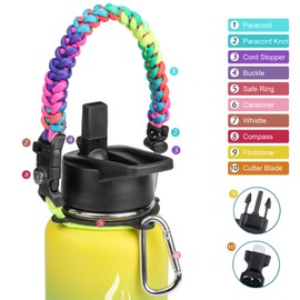 AMITER Stainless Steel Insulated Water Bottle with Paracord Handle, 32 oz Double Walled Vacuum 18/8 Thermos with Straw & Spout Lid, Leakproof BPA Free Travel Mug Jug