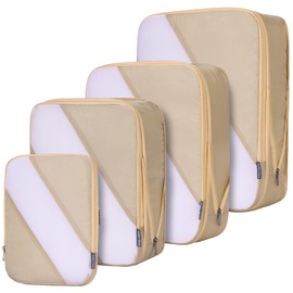 PFEYRPK Travel Packing Cubes, Compression Organizer Set of 4, Lightweight Storage for Suitcase, Vacation, Business Trips (Khaki)