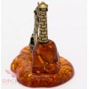 Solid Brass Amber Figurine Caravel Frigate Ship and light house