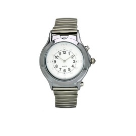 QINGQIAN English Talking Watches Suitable for The Elderly and Visually impaired,Silver Shell, Silver Stainless Steel Telescopic Belt