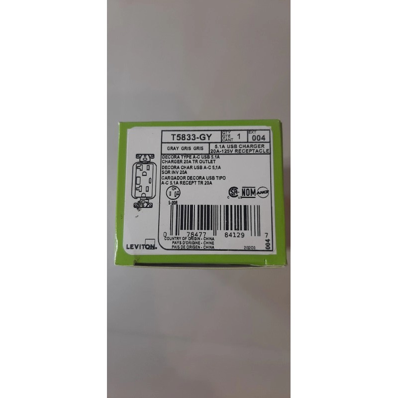 Leviton 20Amp Leviton Duplex USB Charger/Tamper Resistant Outlet Type A