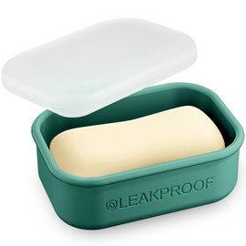 Quatish Compact Leakproof Travel Soap Case, Silicone Soap Box with Draining Layer, Enhanced Soap Container, Suitable for Camping, Gym, Bathroom, Outdoor Essentials, Green