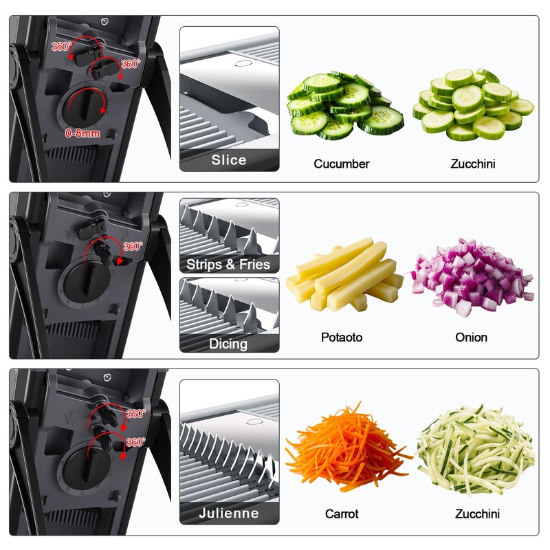 Safe Mandoline Slicer for Kitchen, 6 in 1 Vegetable Chopper,