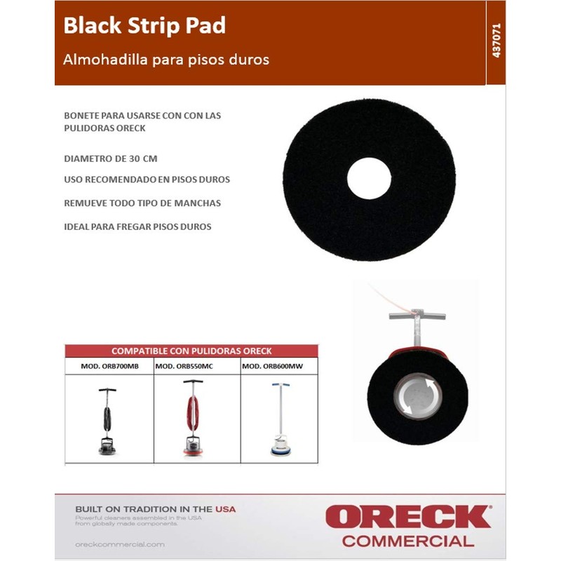 Oreck Commercial - 437.071 437071 Strip Orbiter Pad, 12" Diameter,