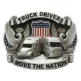 AW-Collection Belt Buckle Belt Buckle Truck Driver Move the Nation Trucker, Silver/Red/Blue