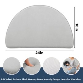 HOMBYS Thicker Memory Foam Half Circle Bath Mat Rug, Super Soft Velvet Absordent & Quick Dry Semi Circle Shower Mat, Non-Slip Bathroom Mats for Bathroom, Tub & Shower, Machine Washable, 16"x24"