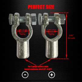 Ampper Copper Top Post Battery Terminal Set, Standard Top Post Battery Terminal Clamp Connector Set (+/-) W/Cover and Heat Shrink Tubing for 2 Gauge Wire (1 Pair)
